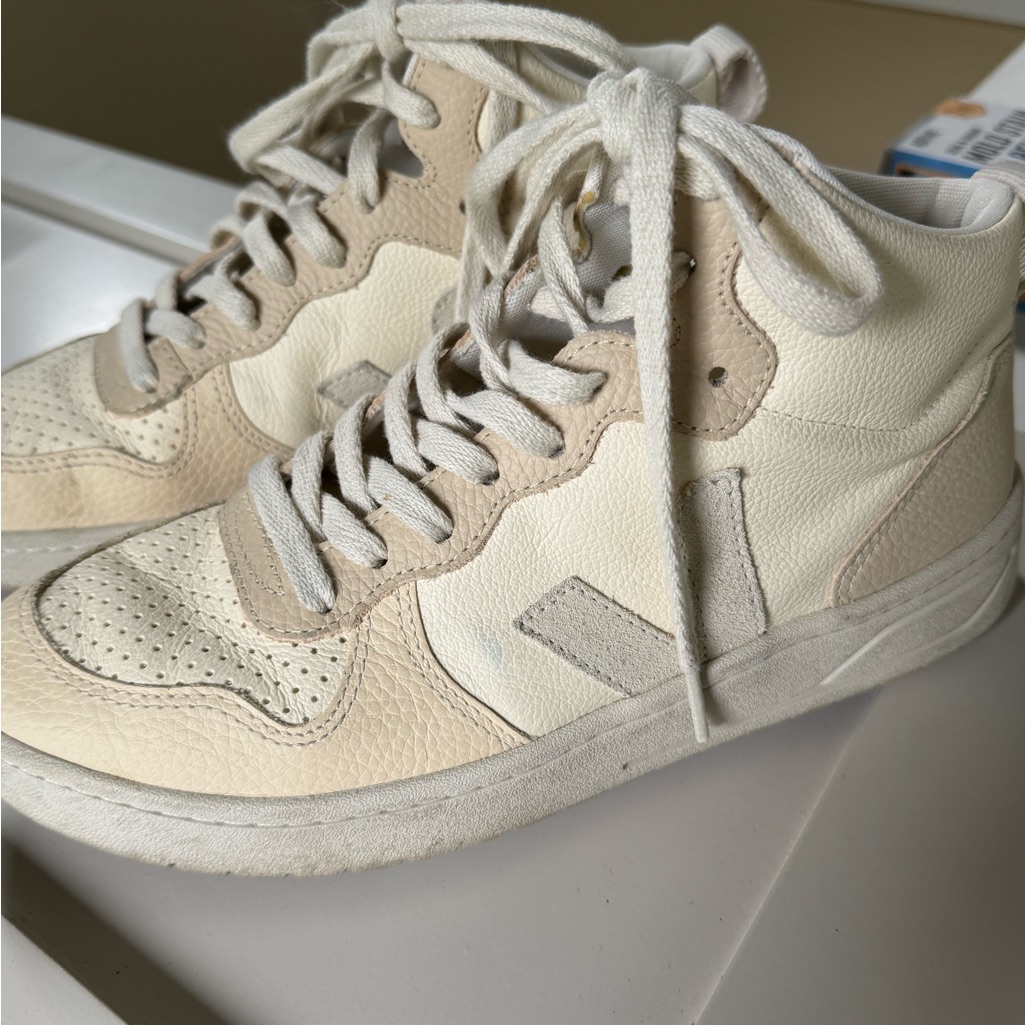 Veja Cream And White Hightop Sneakers Size 8, Gently Used